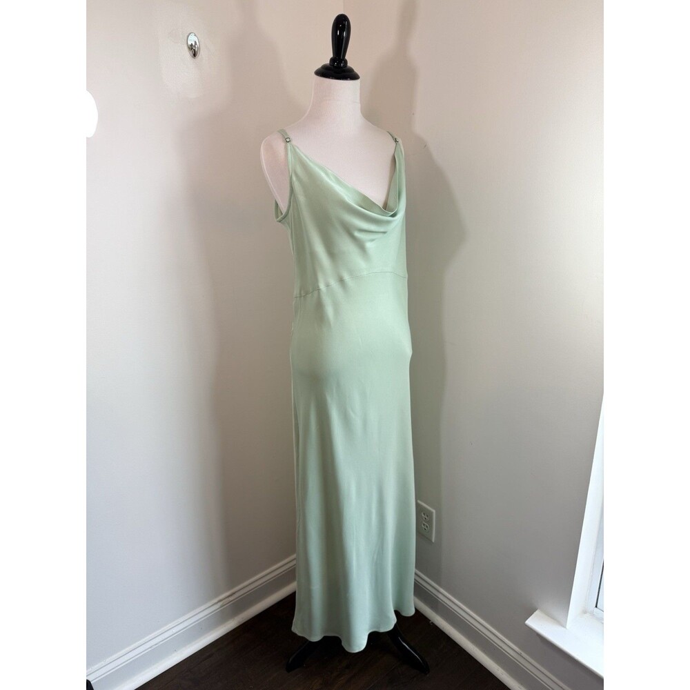 Anthropologie Elyse Bias-Cut Satin Maxi Slip Dress L Mint Green Cowl Neck Formal - Picture 3 of 13